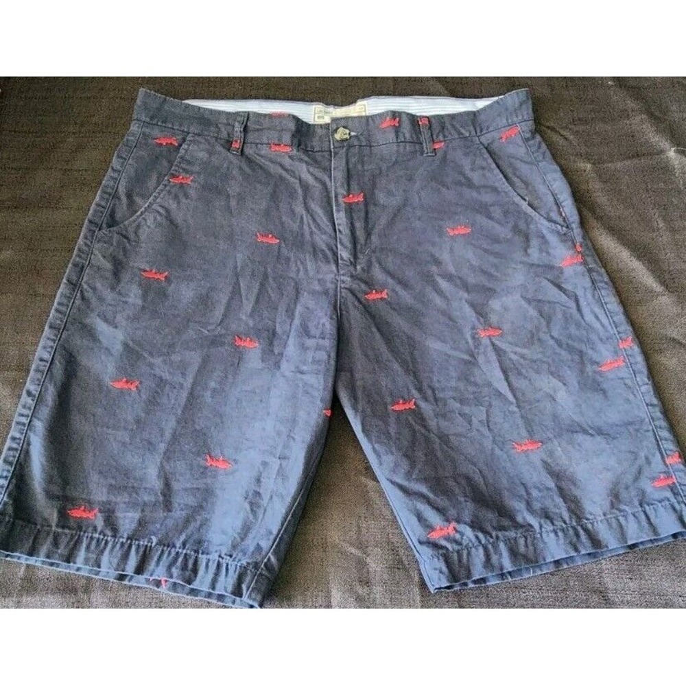 Alexander Julian Men's Navy Red Flat Front Shark Red Chino Shorts‎ Size 36